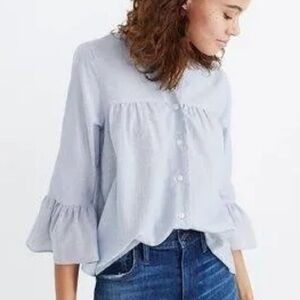 Madewell Veranda Blue and White Bell-Sleeve Shirt Size XS